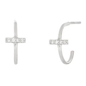 Bony Levy 18K White Gold Pave Diamond 0.06 ctw Bar Huggie Earrings $550